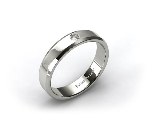 14k White Gold 6mm Beveled Bezel Set Diamond Wedding Ring
